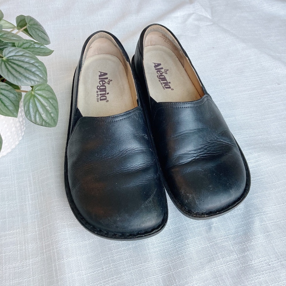 Alegria Debra Black Leather Orthopedic Clog Shoe